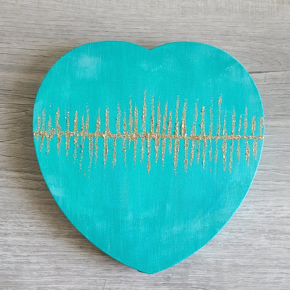 Glittery Teal Canvas Heart, Wall Art, 8 Inches